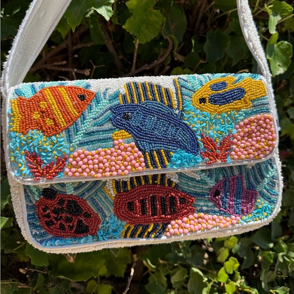 NWT Viral Fish Ocean Design Multicolor Colorful Beaded Bag Made in India - Picture 1 of 10